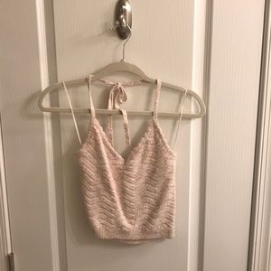 Pale pink knit cropped top